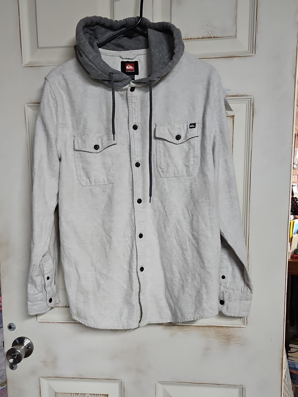 Quiksilver Light Gray Hooded Shirt Jacket with Dark Gray Hood